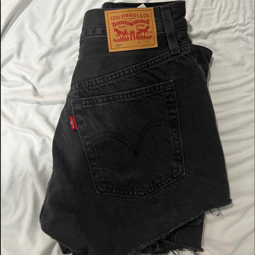 501 Levi high waisted black shorts